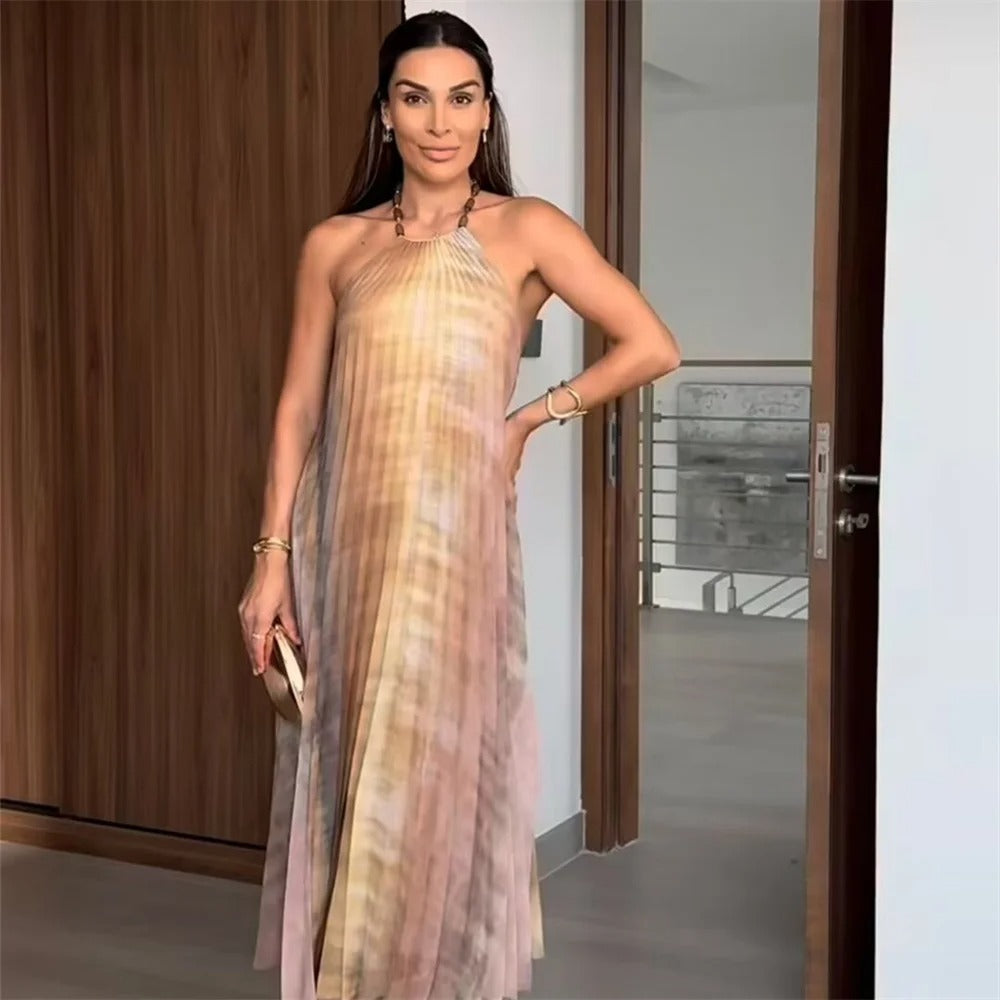 Vestido Longo Plissado Tie-Dye Atenas
