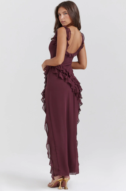 Vestido Longo Assimétrico Com Babado - Frete Grátis.