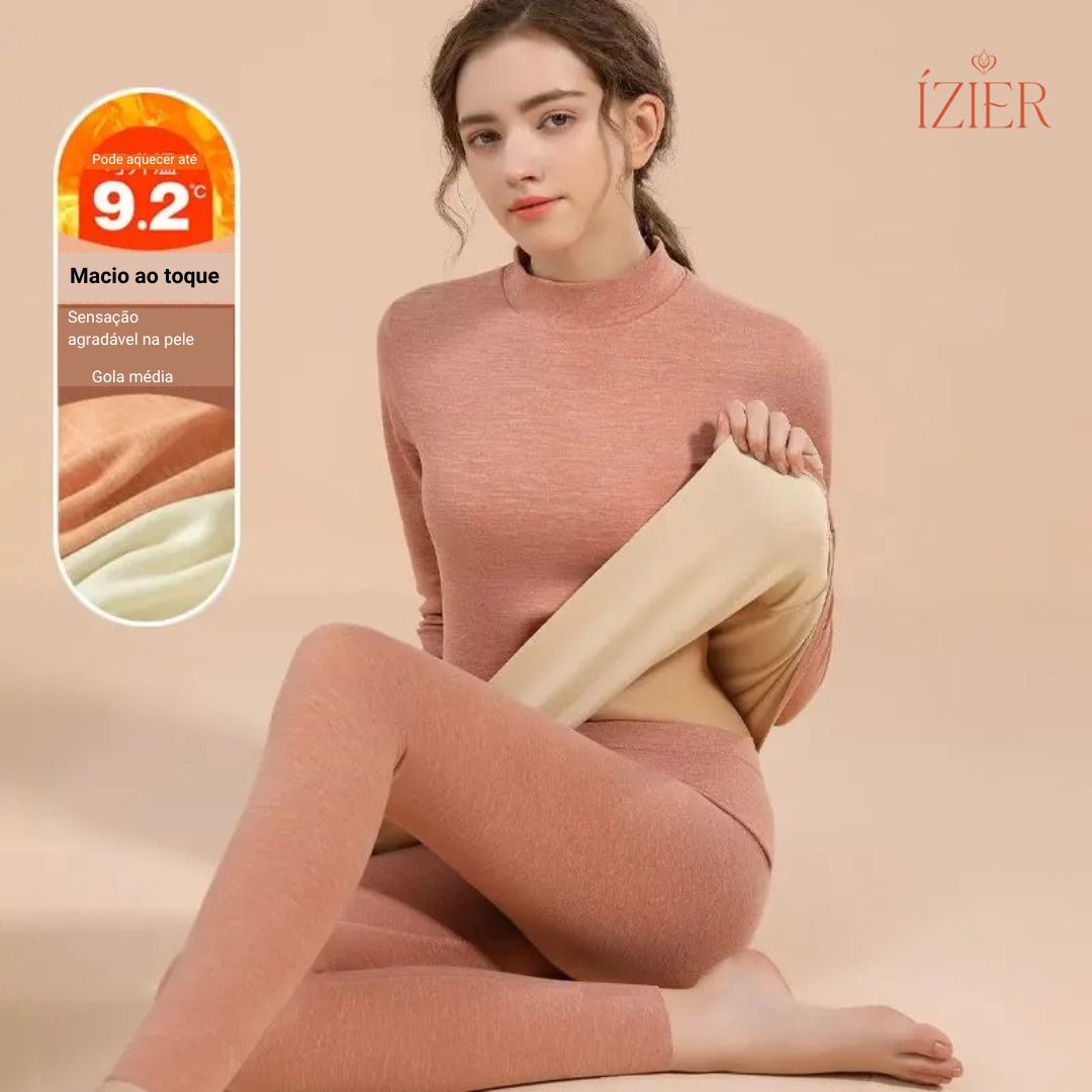 Conjunto Térmico para Mulheres, Tecido Base Elástica Grossos de Veludo, Sem Costura, Quente para Inverno