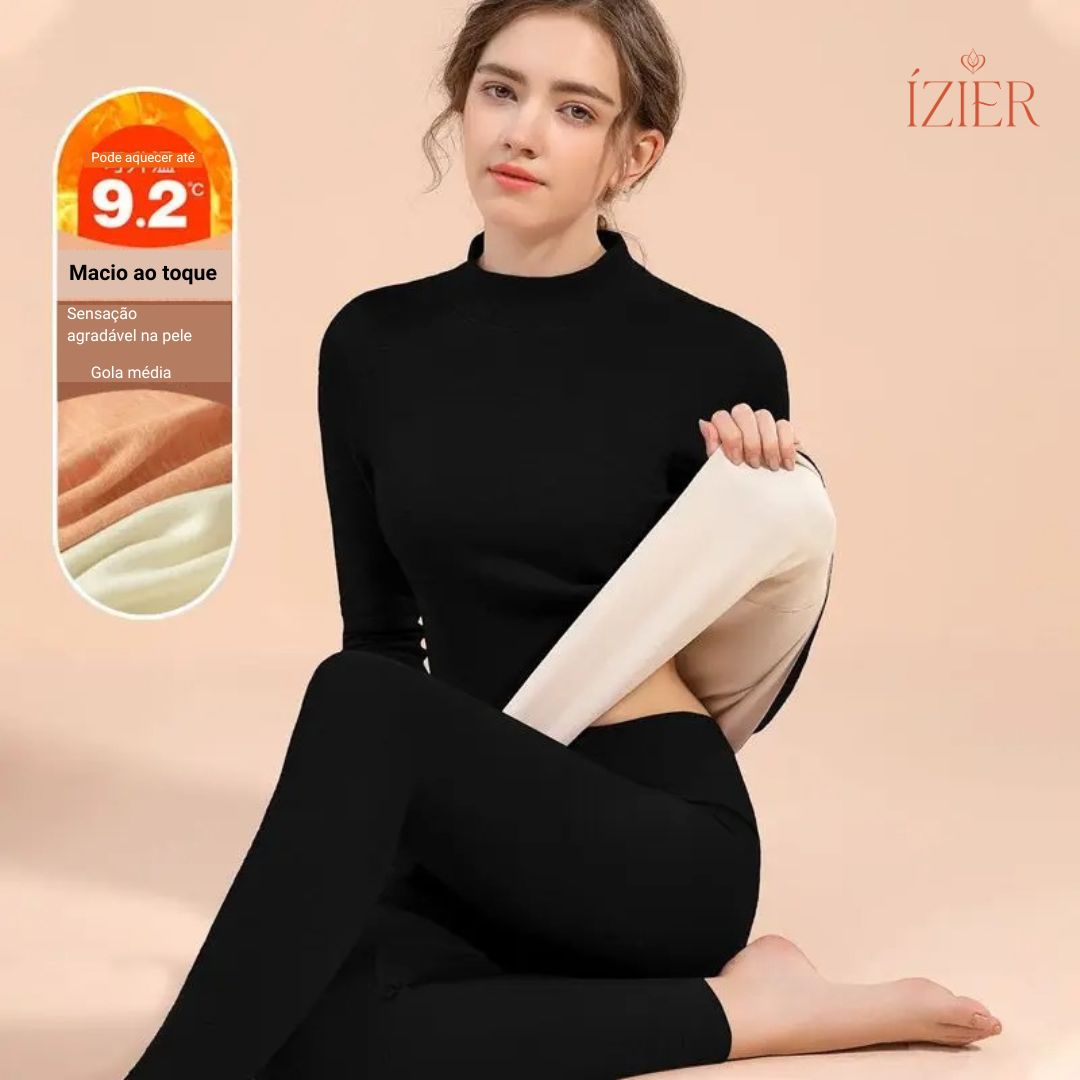 Conjunto Térmico para Mulheres, Tecido Base Elástica Grossos de Veludo, Sem Costura, Quente para Inverno