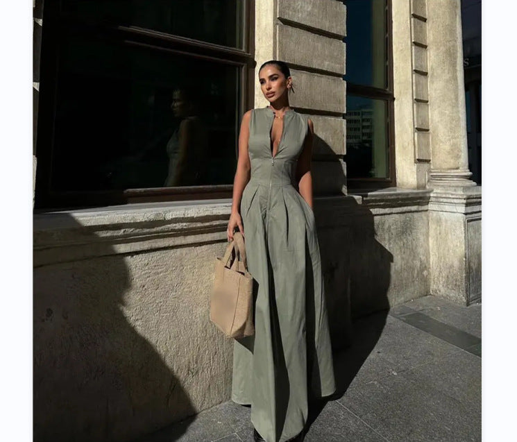 Vestido Maxi Feminino Sem Mangas com Zíper de Cintura Alta Roma (Pronta Entrega)