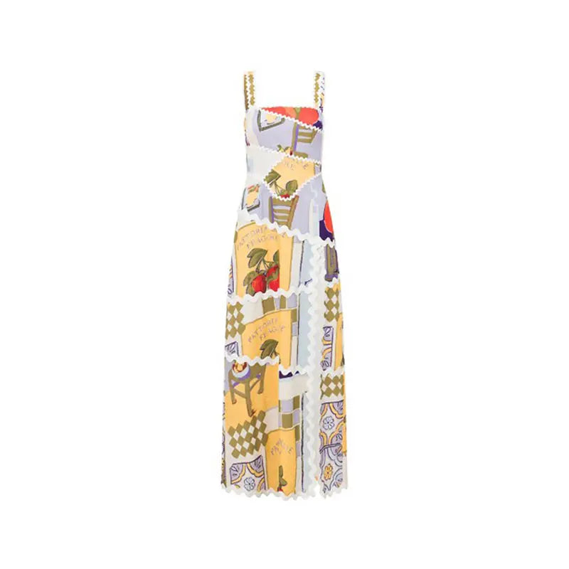 Vestido Longo de patchwork com fenda na perna Sicília (Pronta Entrega)