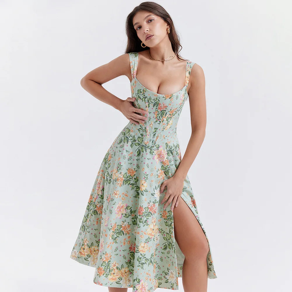 Vestido Midi com Fenda Lateral e Amarração Lyon