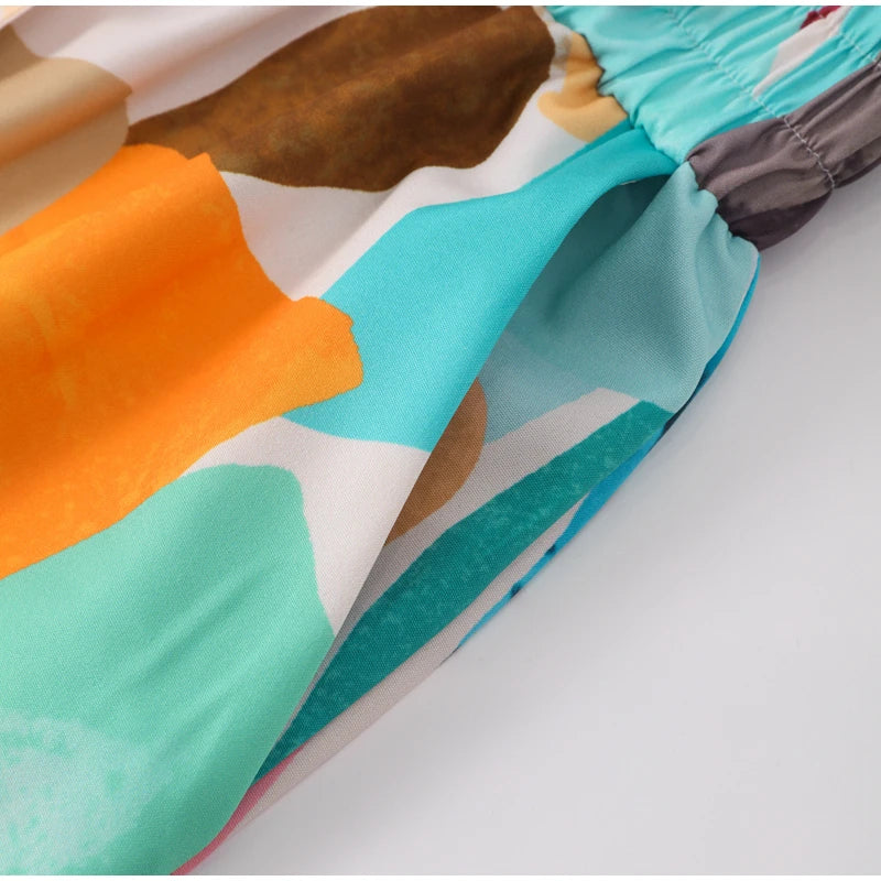 Conjunto Feminino Camisa Longa e Calça de Elástico Colorido Aquarela