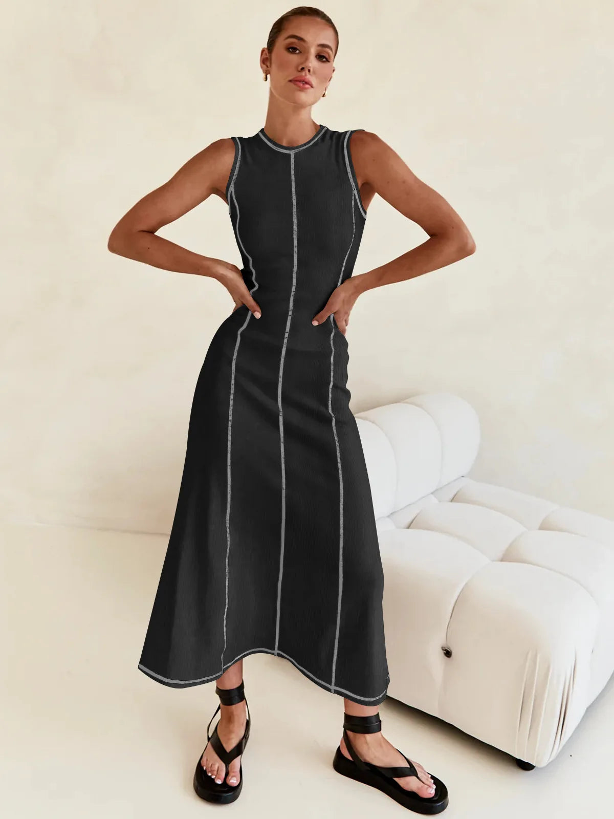 Vestido Tanzânia – Sofisticação e Conforto em Modelagem Midi