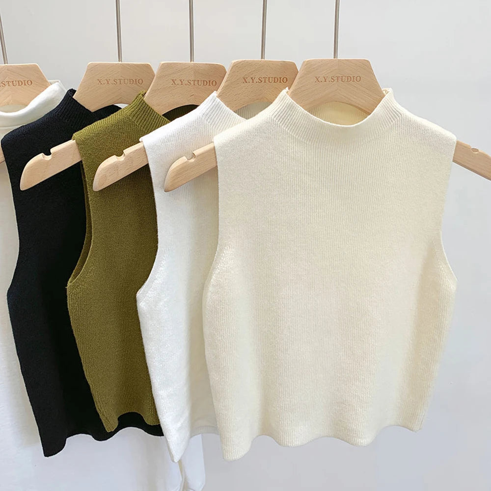 Blusa Canelada Sem Mangas Gola Baixa Várias Cores