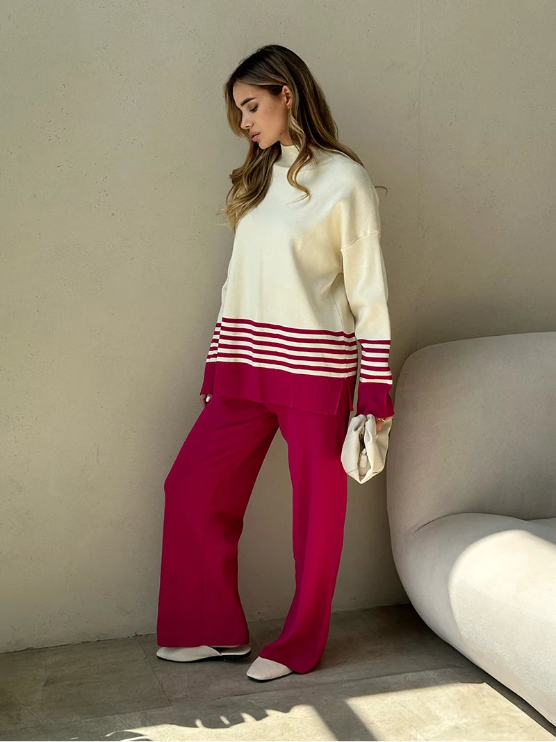 Conjunto Listrado de Malha Barentsburg - Elegância e Conforto para o Inverno