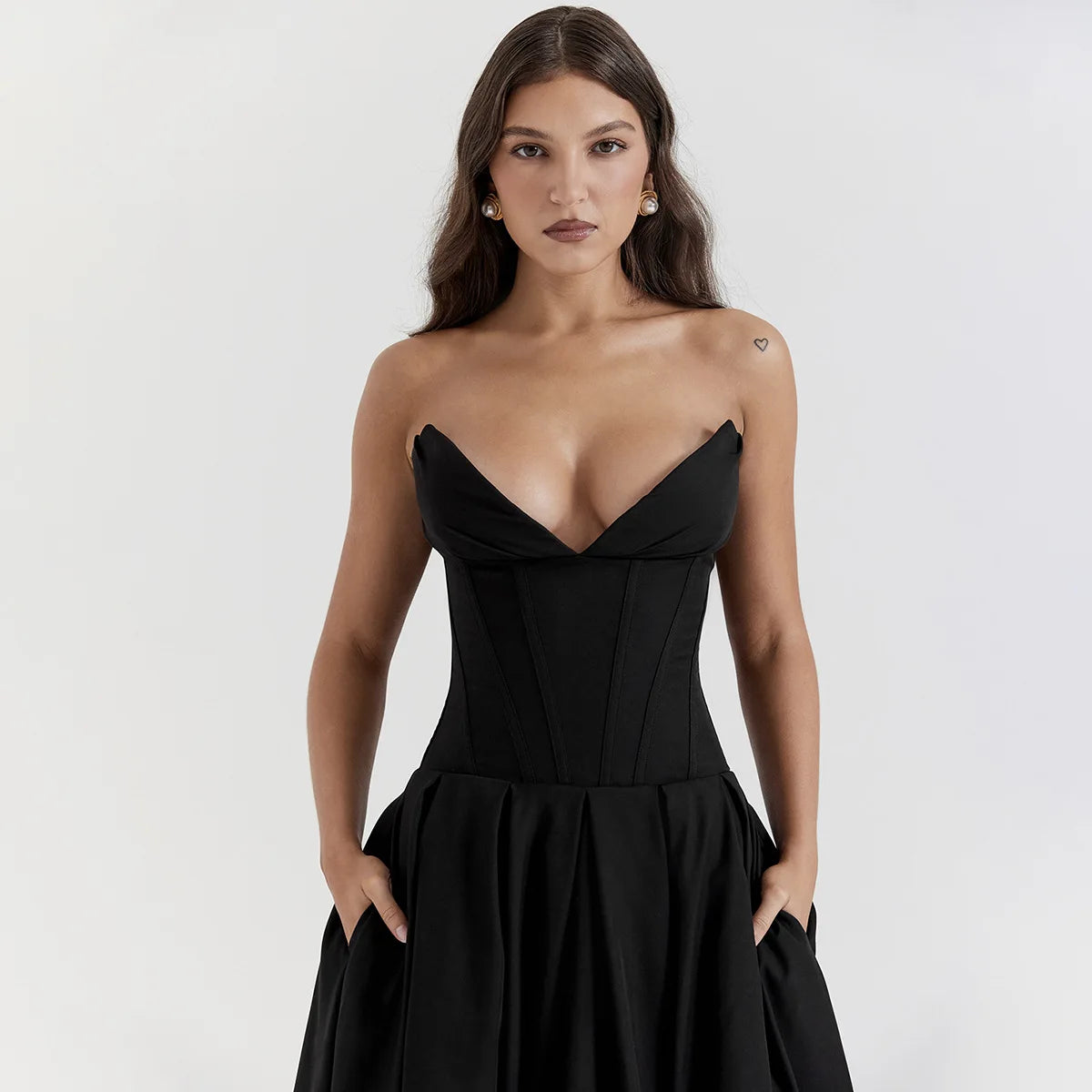 Vestido Longo Elegante com Barbatana e Bolsos Laterais Dublin