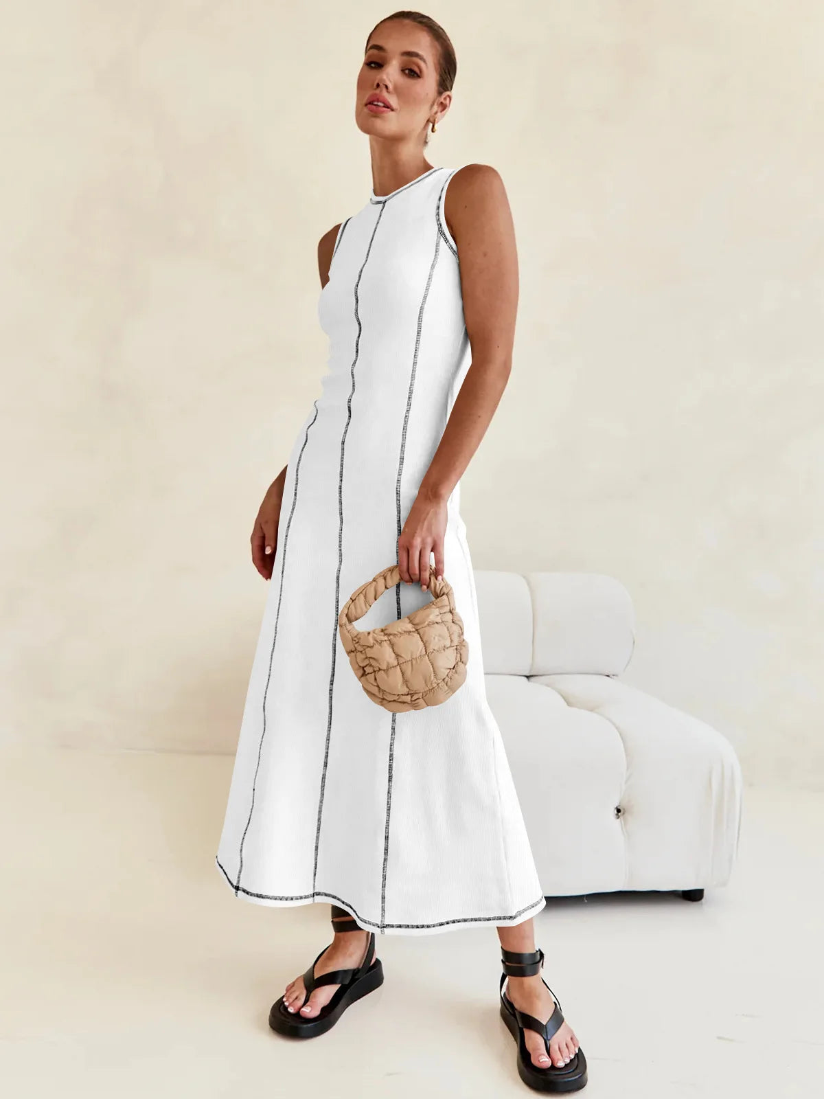 Vestido Tanzânia – Sofisticação e Conforto em Modelagem Midi