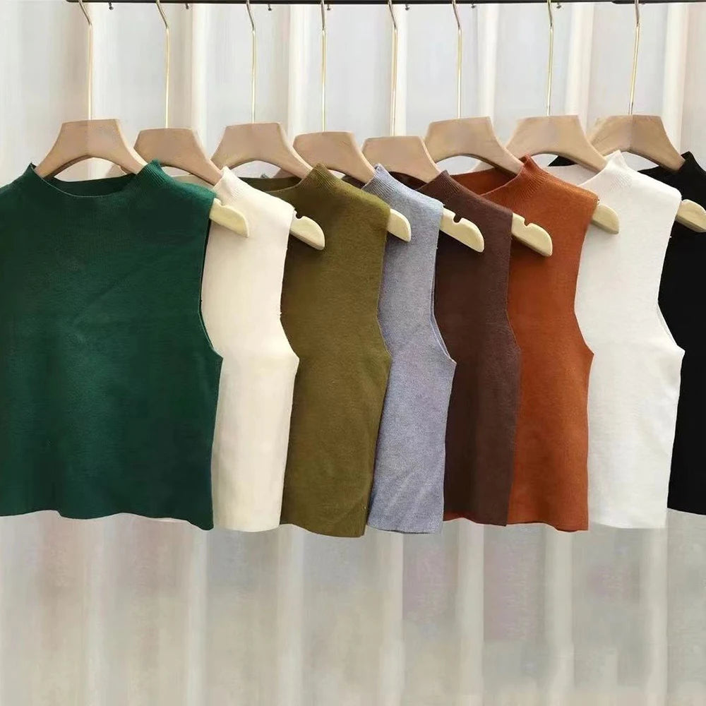 Blusa Canelada Sem Mangas Gola Baixa Várias Cores