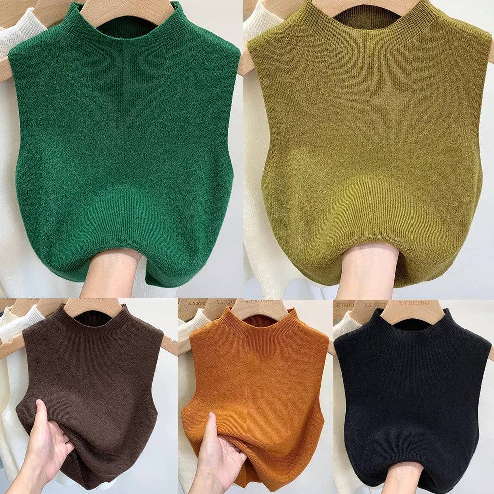 Blusa Canelada Sem Mangas Gola Baixa Várias Cores