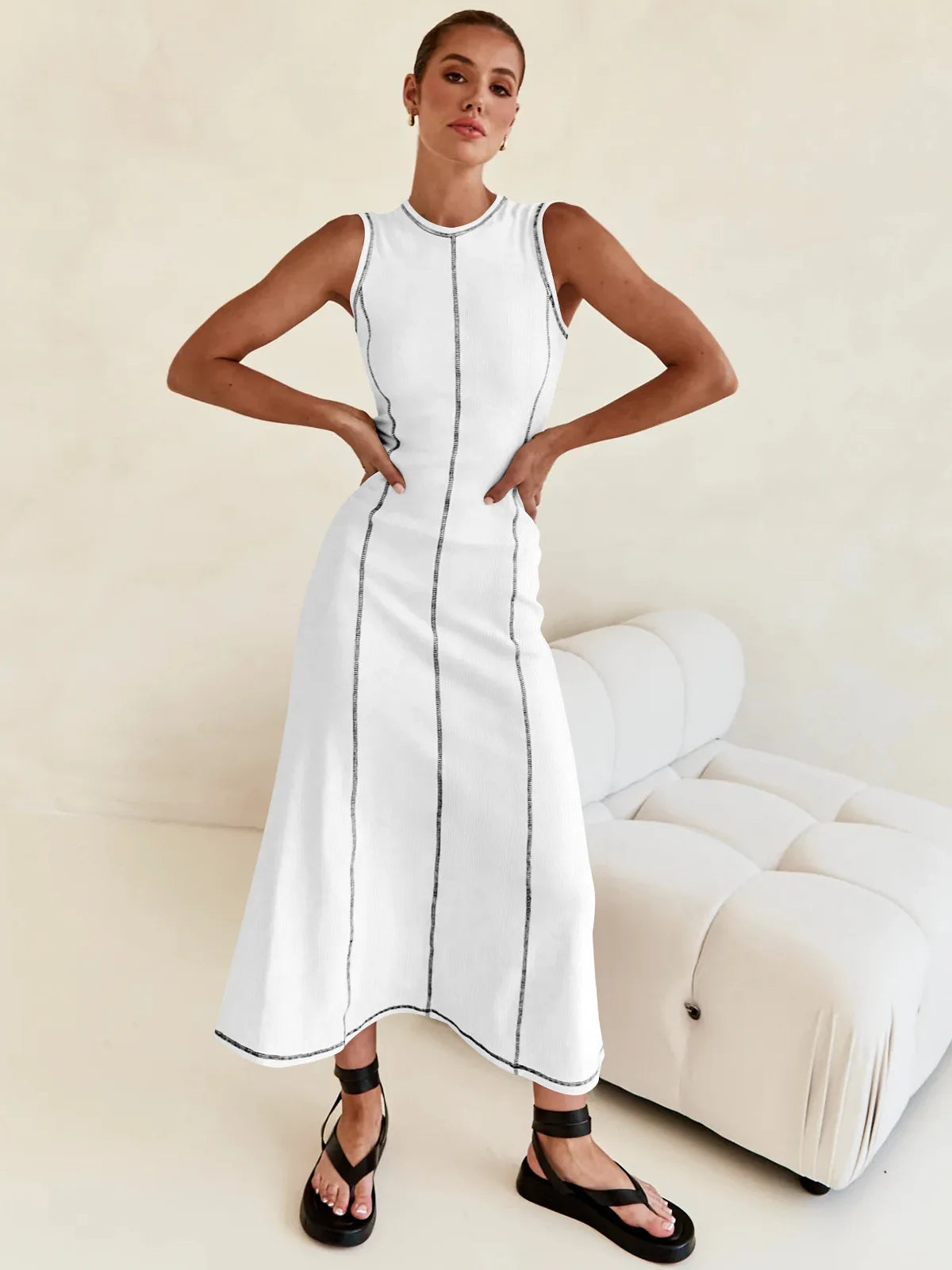 Vestido Midi de Malha Sem Mangas Tanzânia (Pronta Entrega)