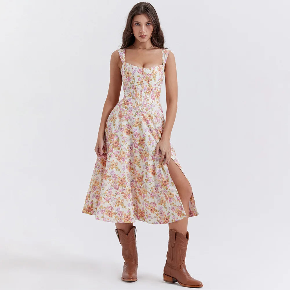 Vestido Midi com Fenda Lateral e Amarração Lyon
