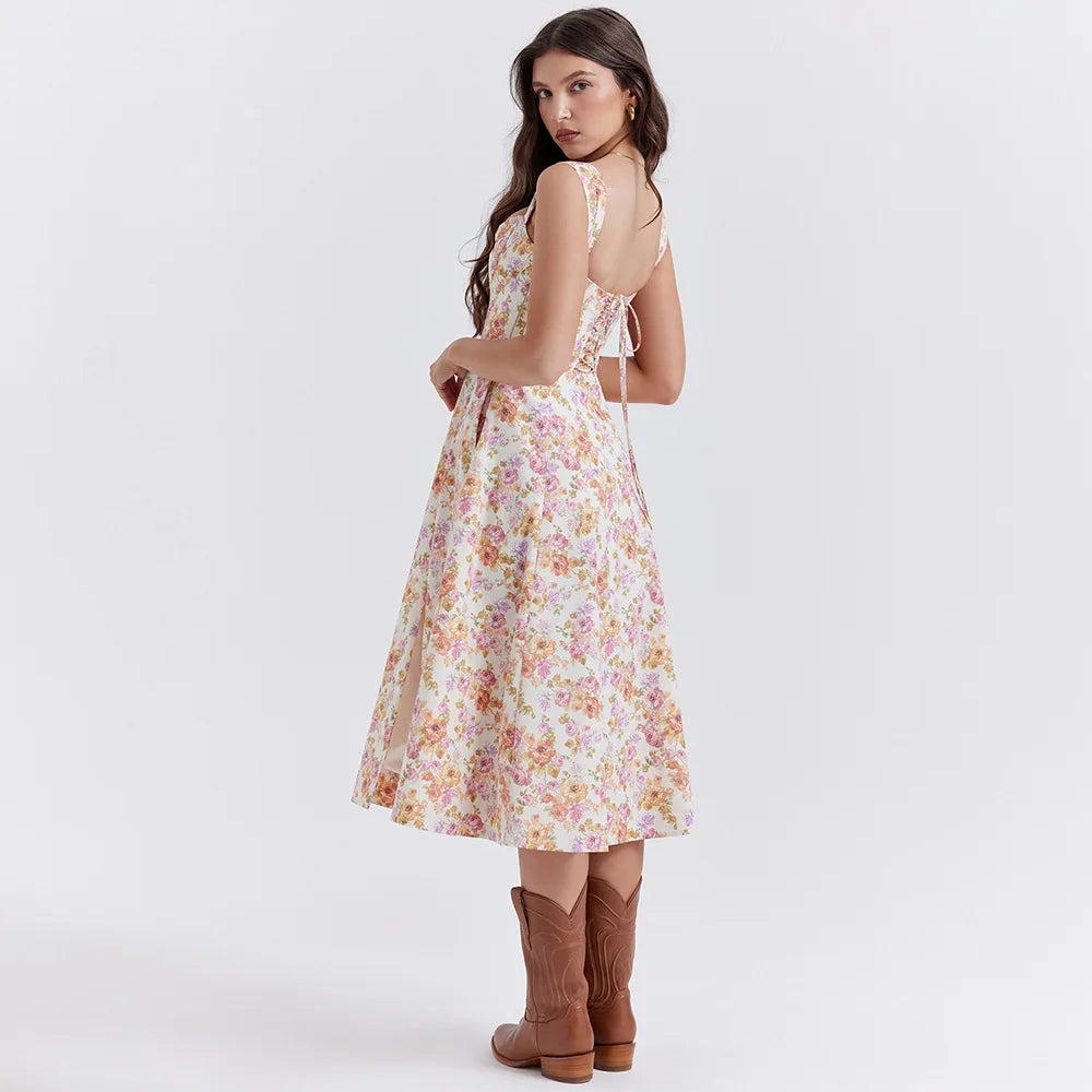 Vestido Midi com Fenda Lateral e Amarração Lyon