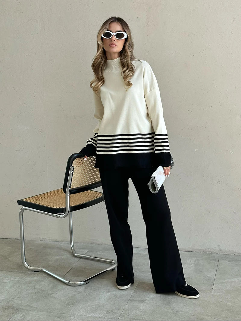 Conjunto Listrado de Malha Barentsburg - Elegância e Conforto para o Inverno