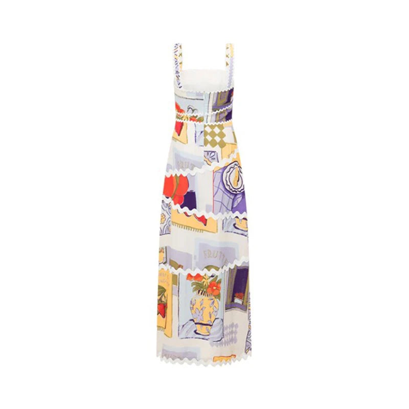 Vestido Longo de patchwork com fenda na perna Sicília (Pronta Entrega)