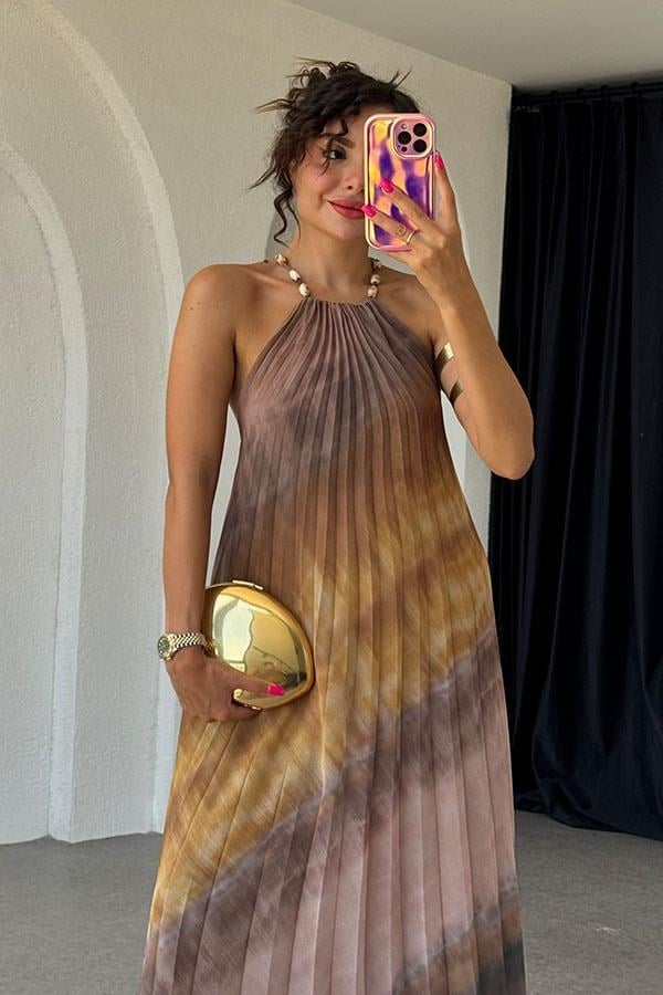 Vestido Longo Plissado Tie-Dye Atenas
