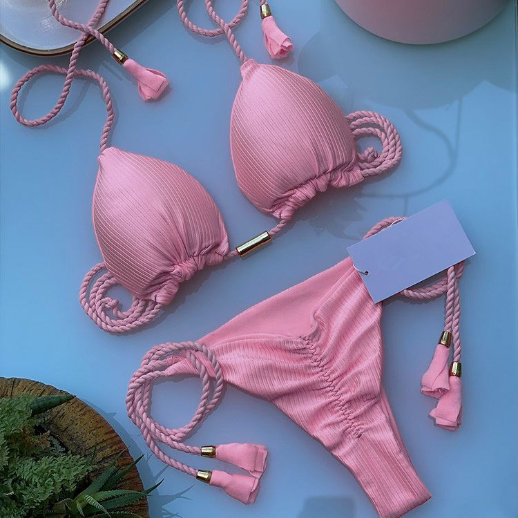 Biquini Cortininha com bojo Rosa liso Iris