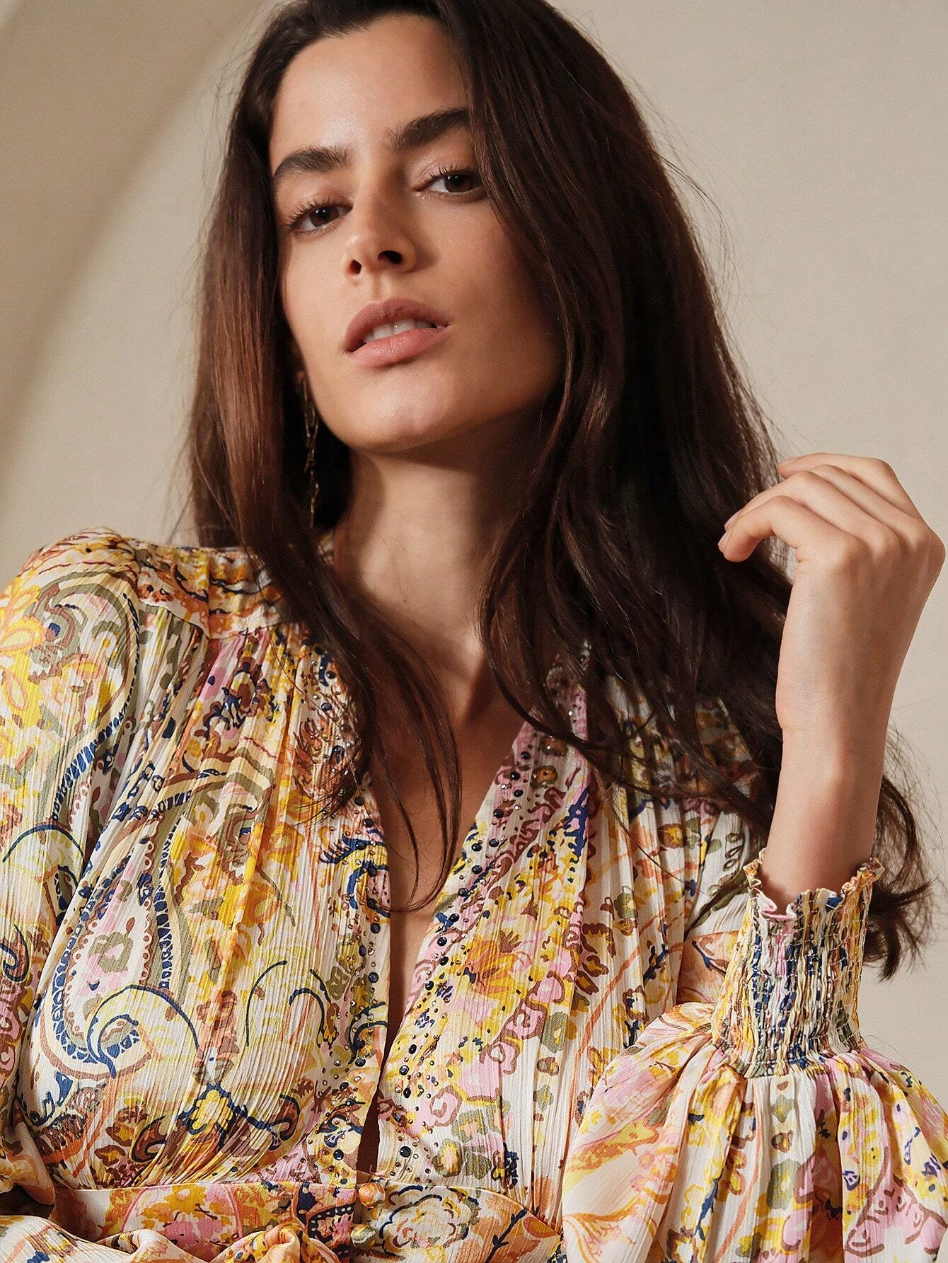 Singapura - Vestido Bohemio em Estilo Paisley Com Decote Em V Para Férias (Pronta Entrega)