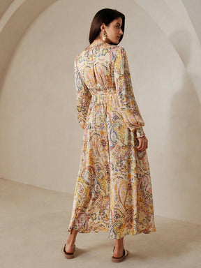Singapura - Vestido Bohemio em Estilo Paisley Com Decote Em V Para Férias (Pronta Entrega)