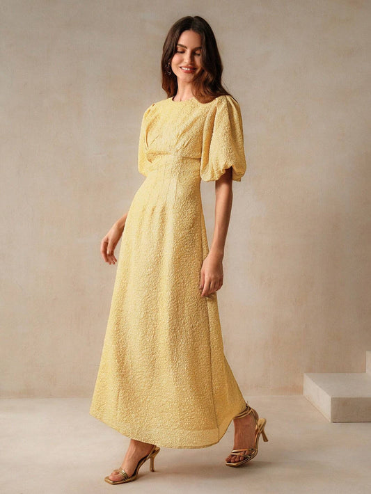 Vestido Casual Texturizado com Manga Bufante