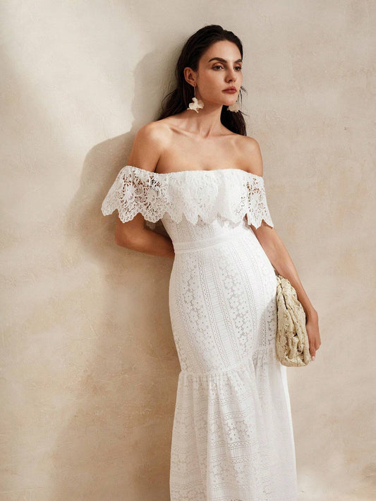 Versalhes - Vestido de Renda com Babados e Cintura Franzida (Pronta Entrega)