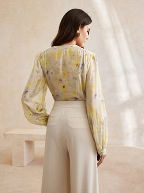 Déli - Camisa amarela simples de tie-dye