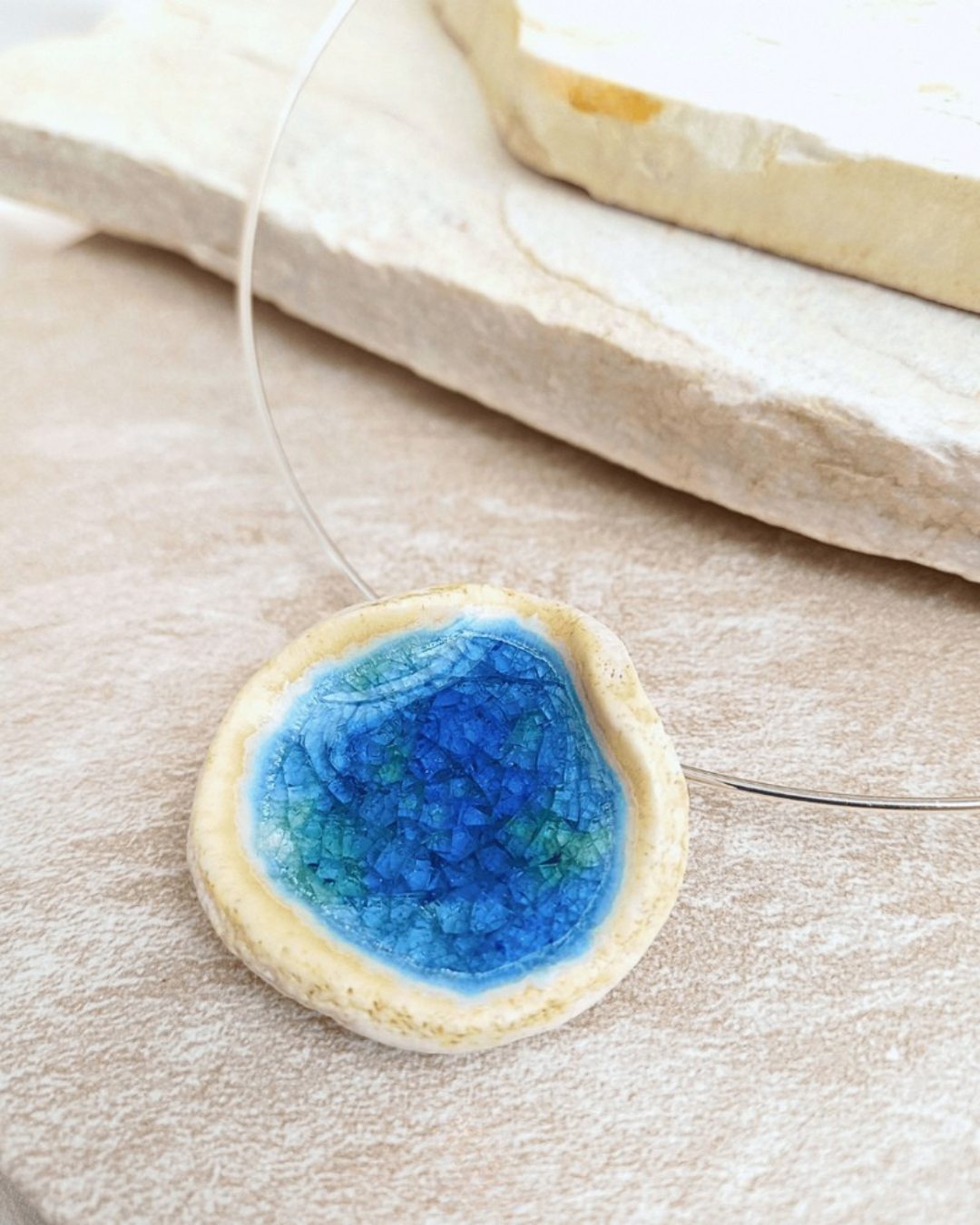 Choker Cristal Azul - Em Cerâmica Artesanal