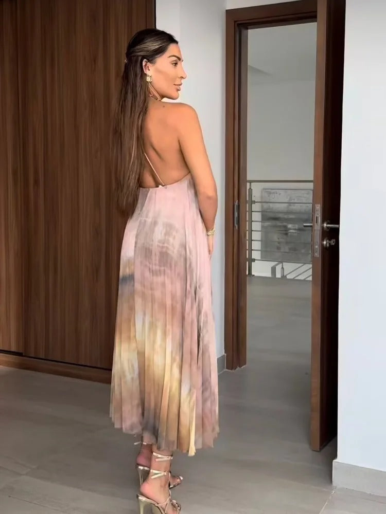Vestido Longo Plissado Tie-Dye Atenas