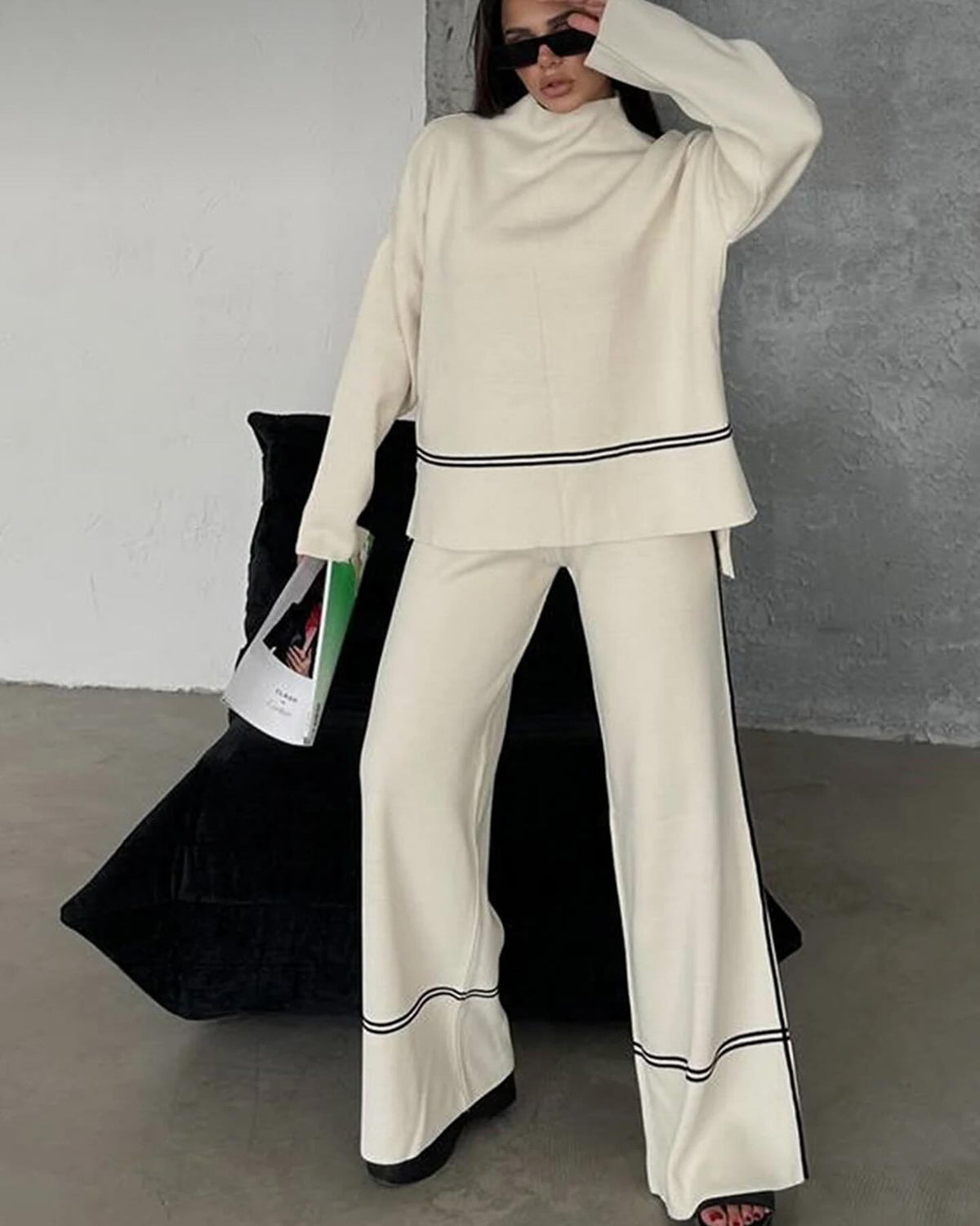 Conjunto de lã macio Calça e Blusa manga longa de gola alta Noruega (Pronta Entrega)