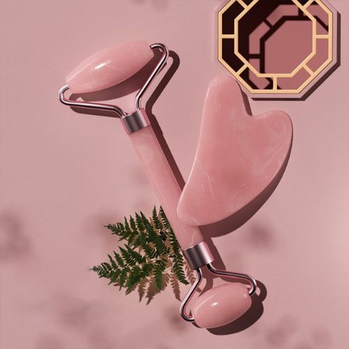 BRINDE - Kit Amor-Próprio Ízier – Quartzo Rosa (Rolo + Gua Sha)