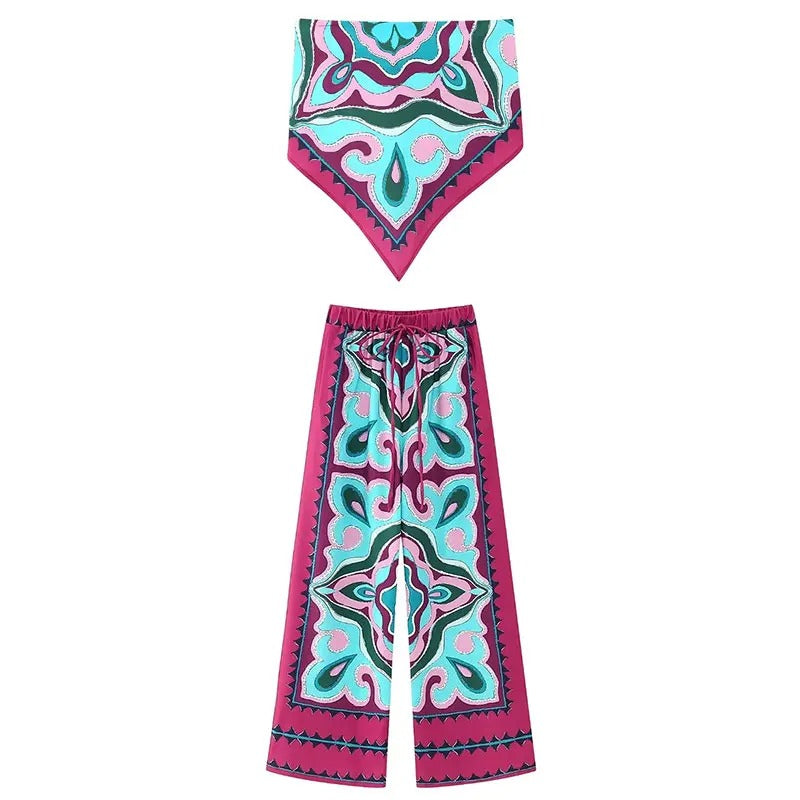 Conjunto Brigitte - Camisa, blusa estilo lenço e calça com elástico