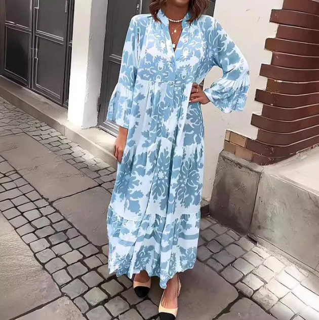 Vestido Longo com Decote V  - Elegância & Conforto