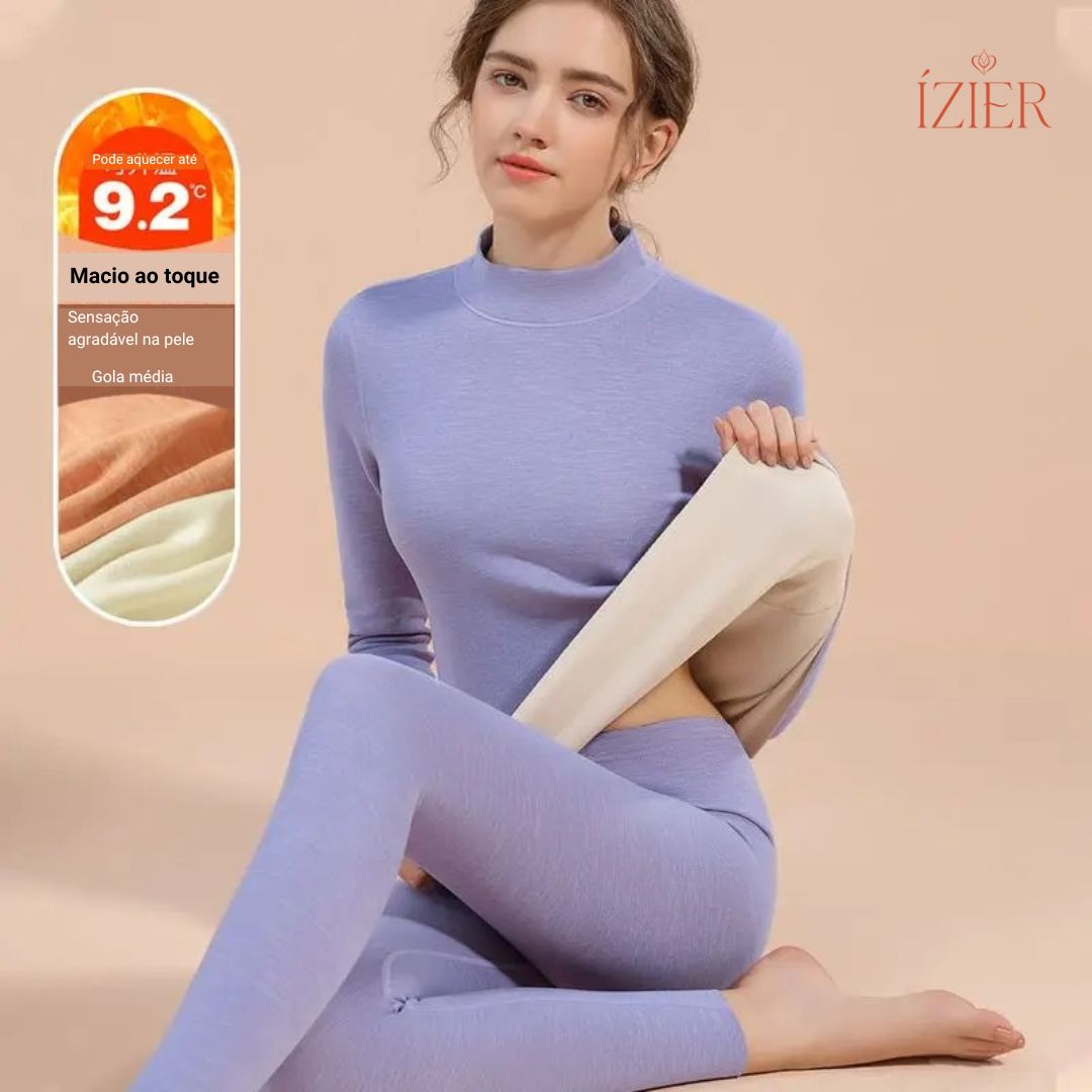 Conjunto Térmico para Mulheres, Tecido Base Elástica Grossos de Veludo, Sem Costura, Quente para Inverno