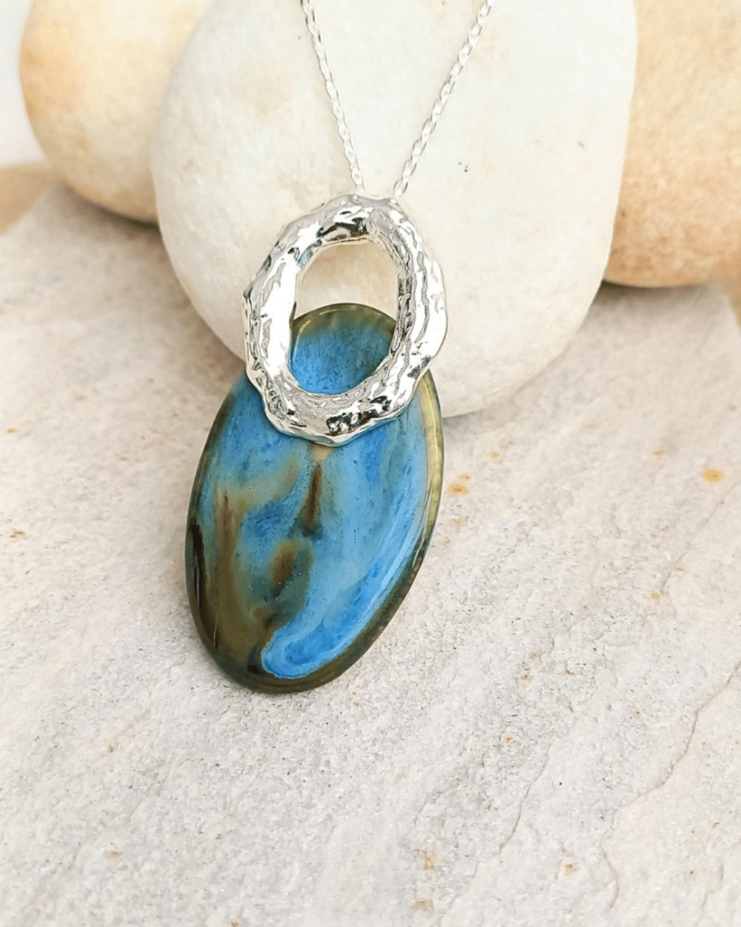 Colar Oceano Azul - Em Cerâmica Artesanal