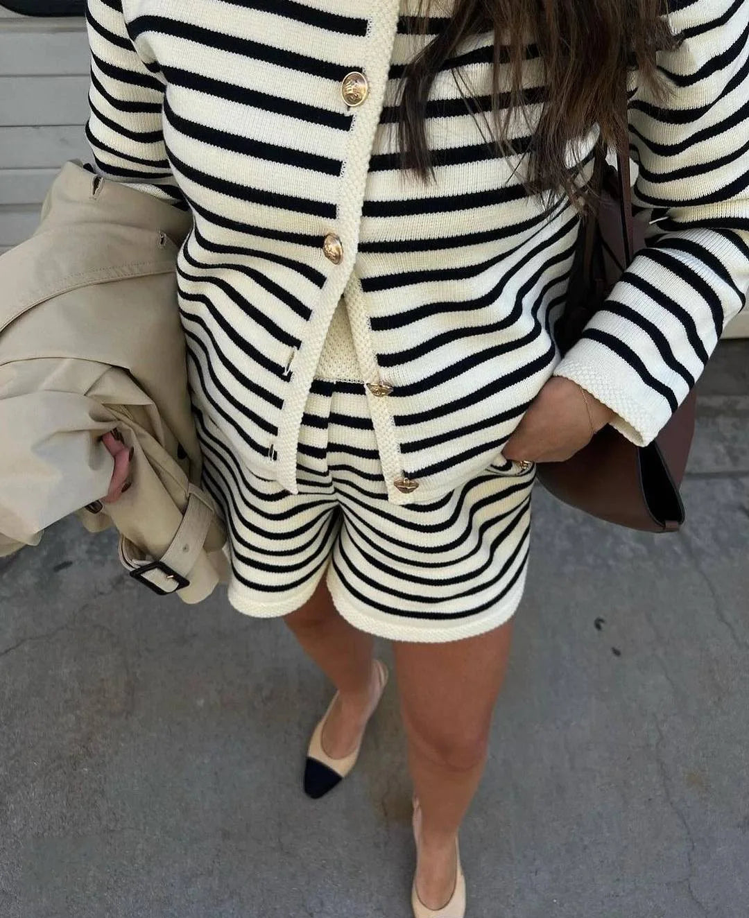 Conjunto Cardigan e Shorts de tricô Atenas