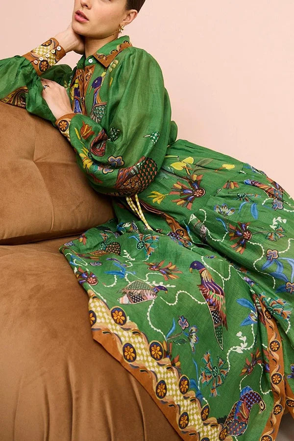 Vestido Longo de Mangas compridas com fechamento frontal por botões Sydney