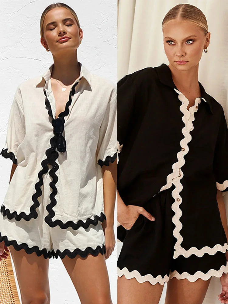 Conjunto Creta - Camisa manga curta e shorts (Pronta Entrega)
