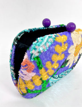 Bolsa Feminina de Mão Clutch Bordada Lilás