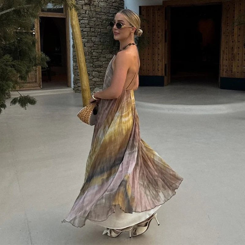 Vestido Longo Plissado Tie-Dye Atenas