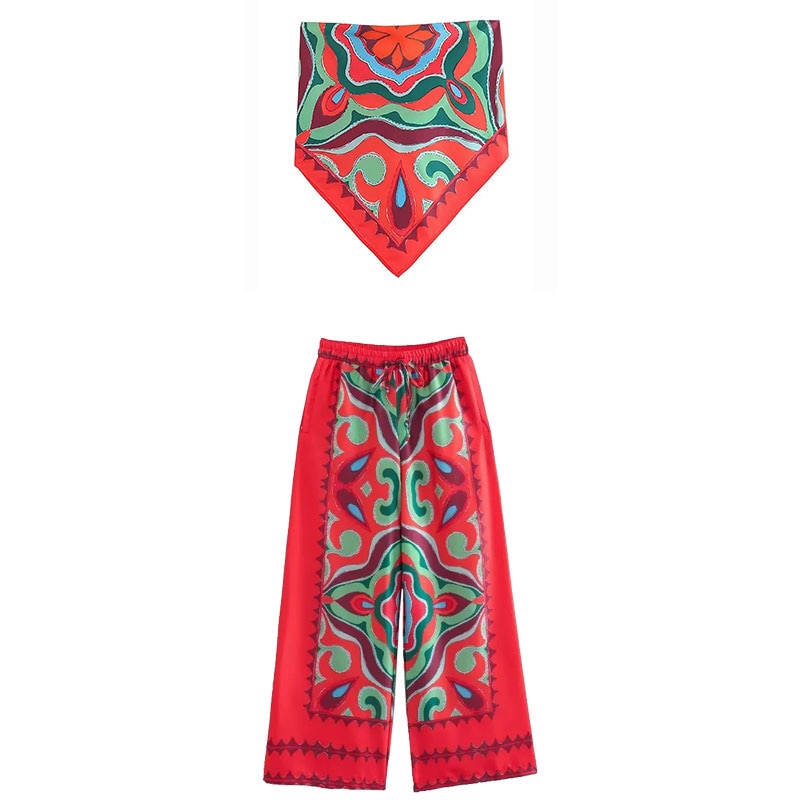 Conjunto Brigitte - Camisa, blusa estilo lenço e calça com elástico