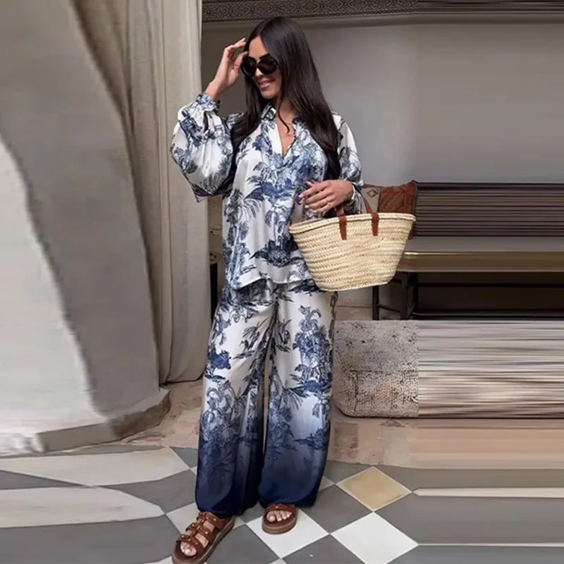 Conjunto de Cetim com Toque de Seda – Estampa Floral Sofisticada