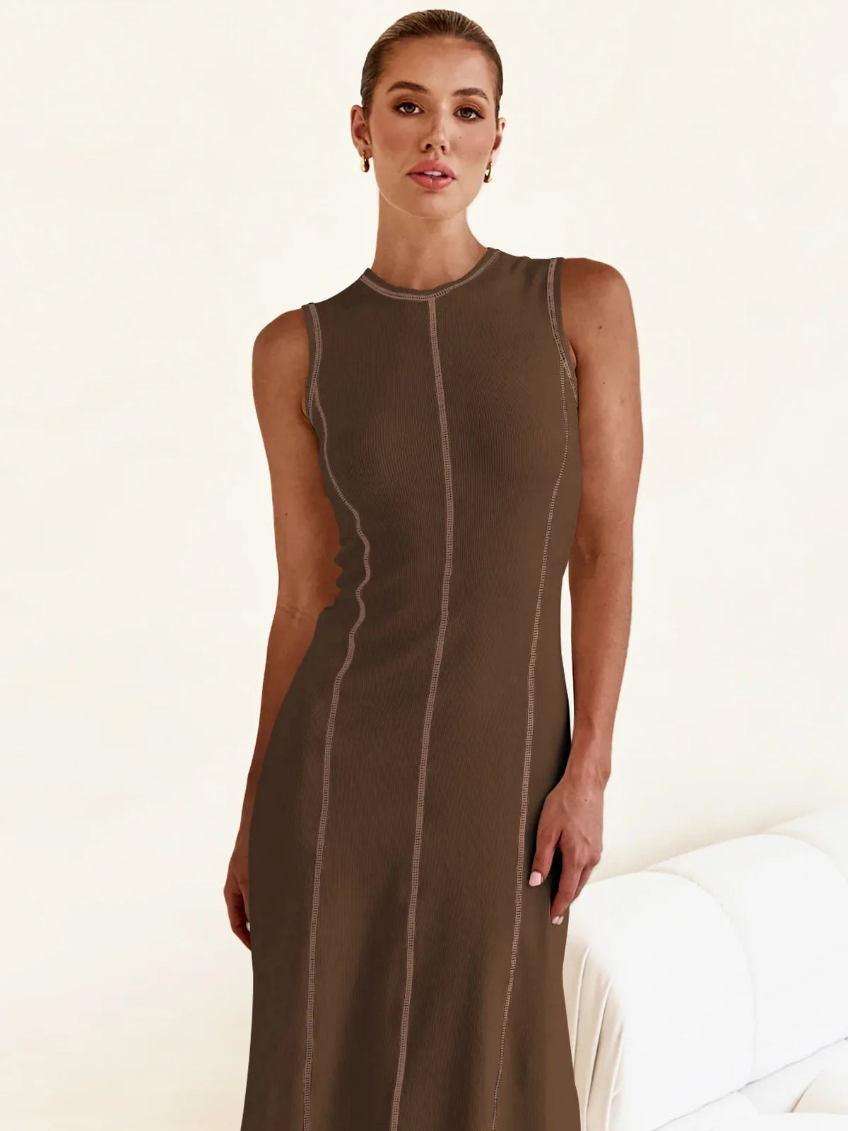 Vestido Midi de Malha Sem Mangas Tanzânia (Pronta Entrega)