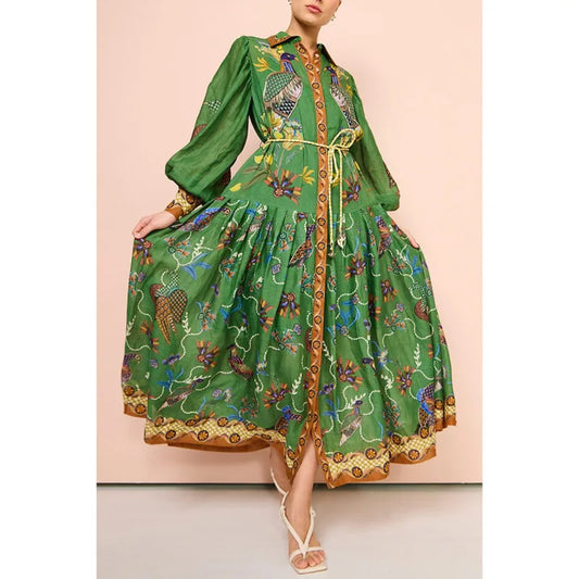 Vestido Longo de Mangas compridas com fechamento frontal por botões Sydney