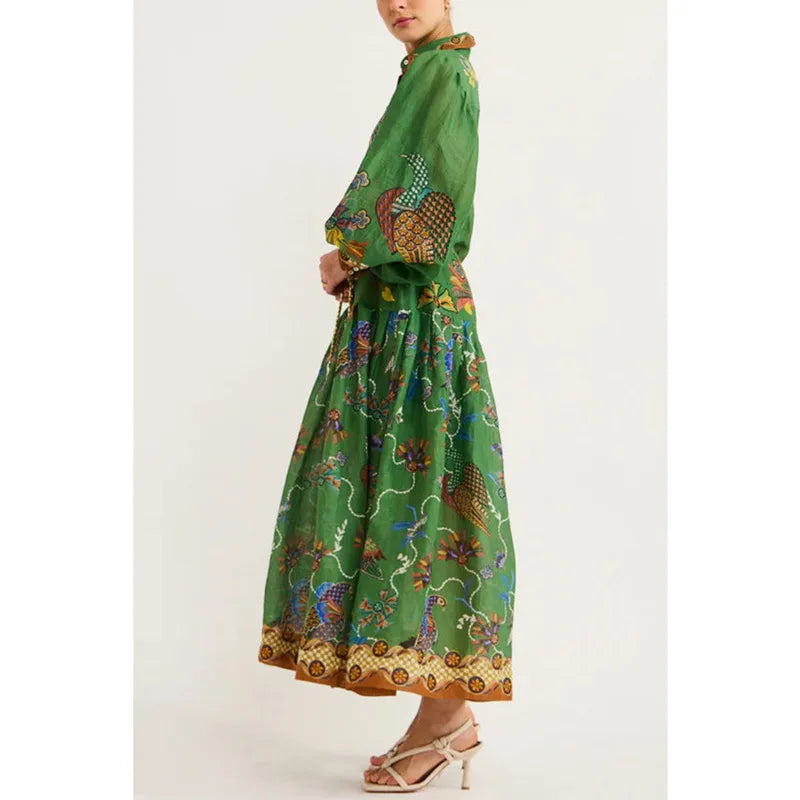 Vestido Longo de Mangas compridas com fechamento frontal por botões Sydney