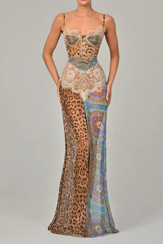 Vestido Longo Patchwork com Estampa Animal Print