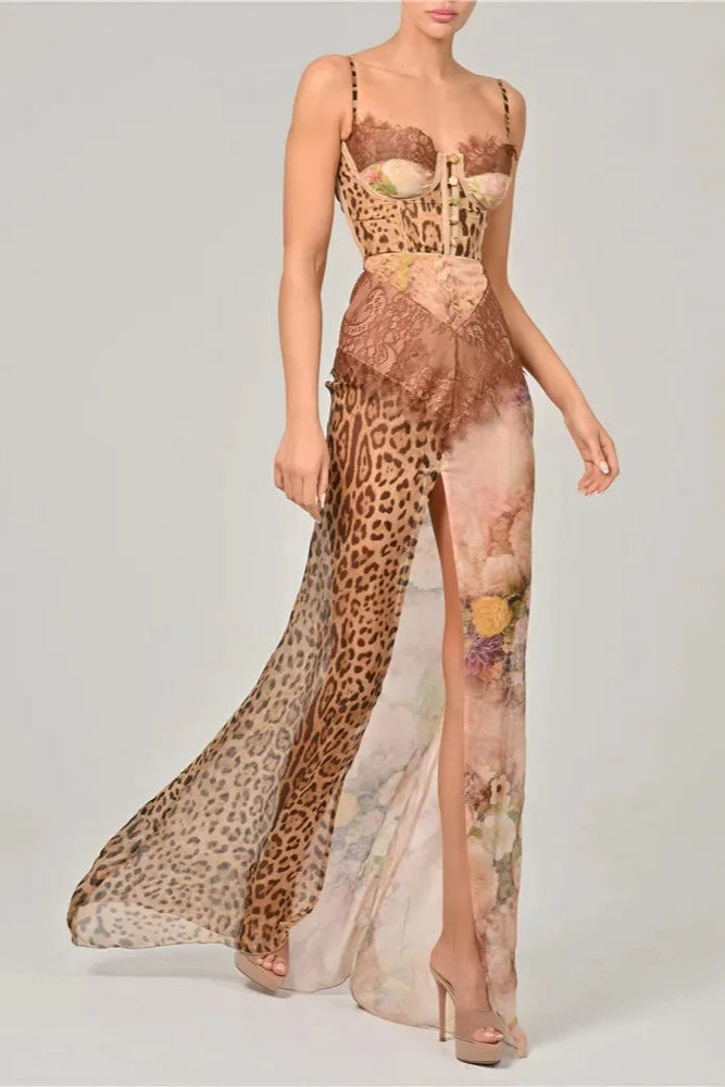 Vestido Longo Patchwork com Estampa Animal Print