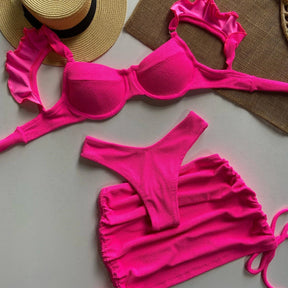 Conjunto Biquini com saída de praia meia taça com bojo