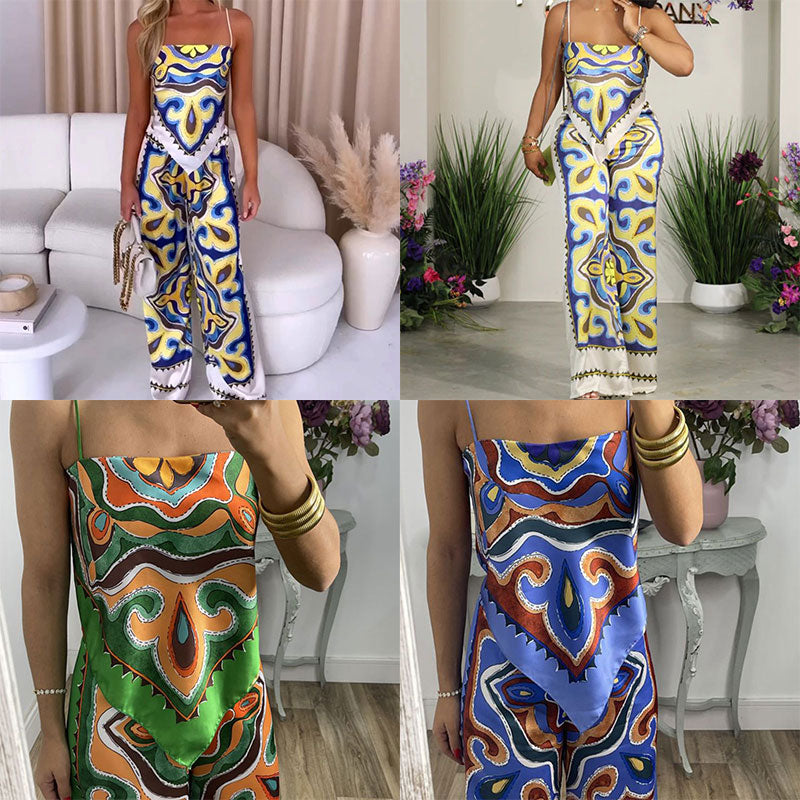 Conjunto Brigitte - Camisa, blusa estilo lenço e calça com elástico