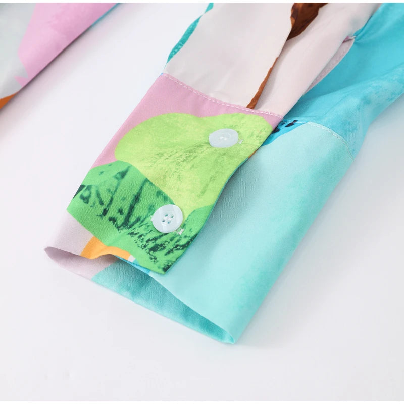 Conjunto Feminino Camisa Longa e Calça de Elástico Colorido Aquarela